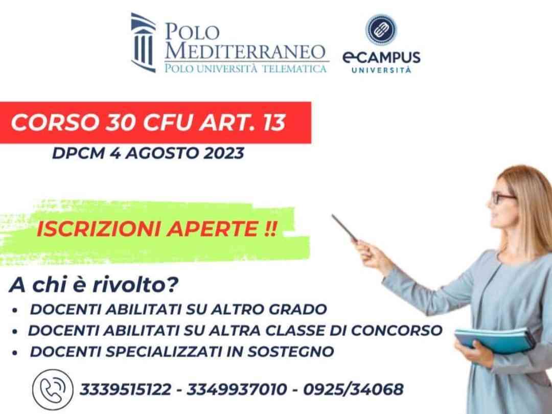 Immagine articolo: Iscrizioni aperte al percorso 30 CFU ex art. 13. Per abilitati a una classe di concorso o specializzati TFA
