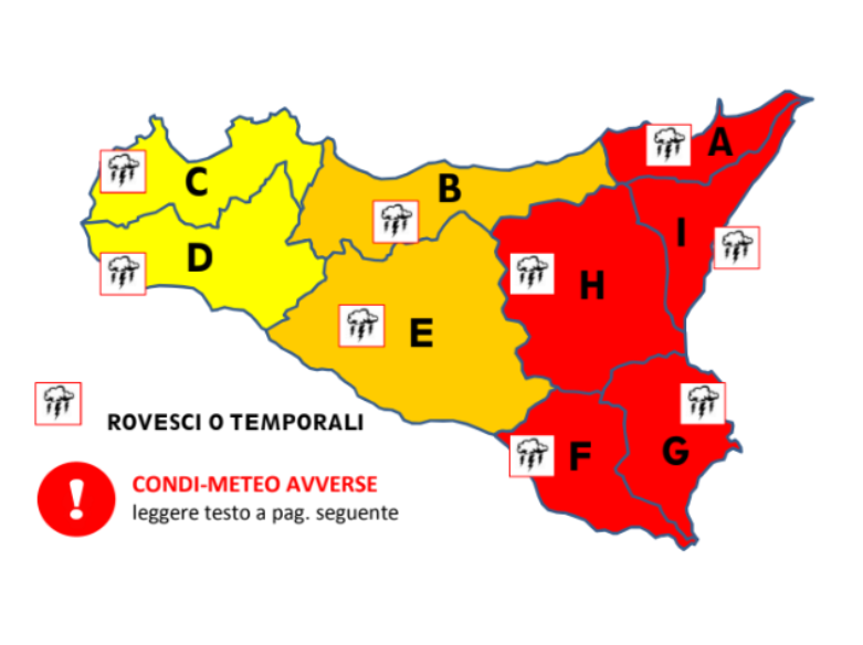 Immagine articolo: Fino alla mezzanotte di oggi diramata allerta gialla dalla Protezione Civile in Sicilia