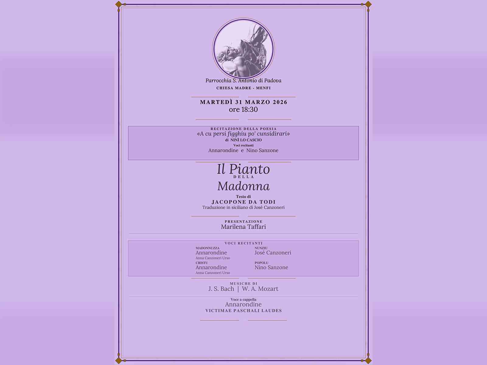 Immagine articolo: Settimana Santa a Menfi: “Il Pianto della Madonna“ in lingua siciliana