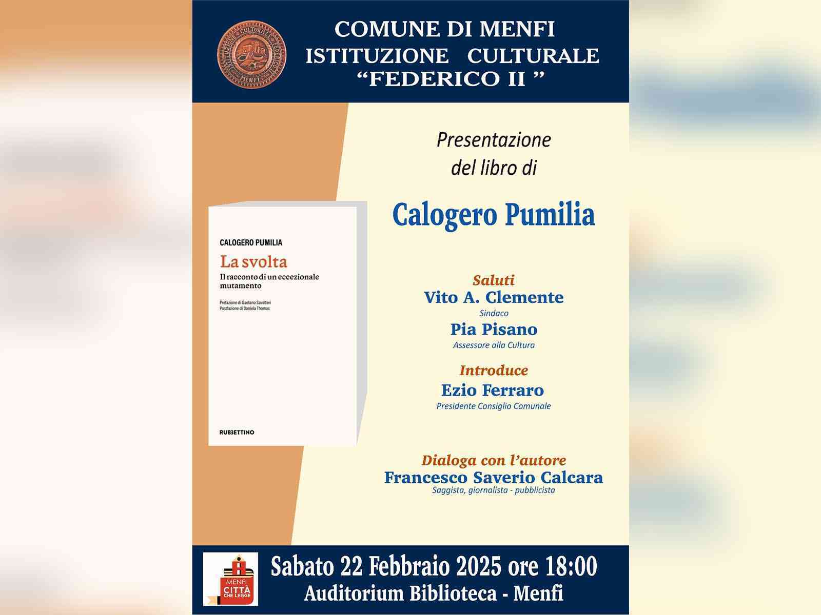 Immagine articolo: Menfi. Sabato la presentazione del libro “La Svolta” dell’on. Calogero Pumilia