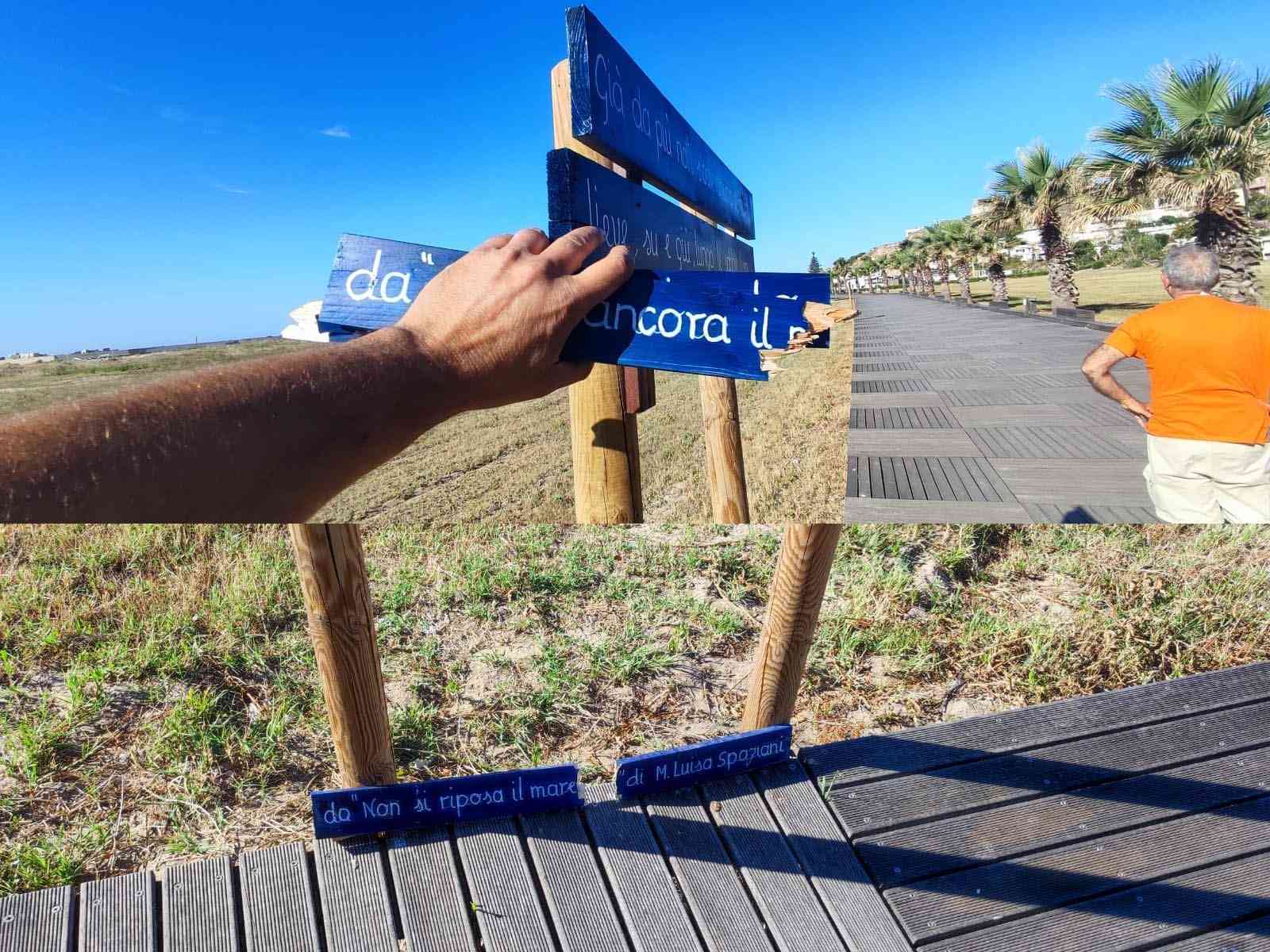 Immagine articolo: Porto Palo. Vandalizzata nella notte la Rotta delle citazioni sulla passeggiata a Mare